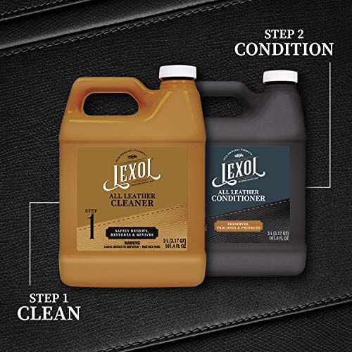 All Leather Cleaner (Step 1) by Lexol, Use on Furniture, Car Interior, Shoes, Handbags, Two-Step System, 3 Liters