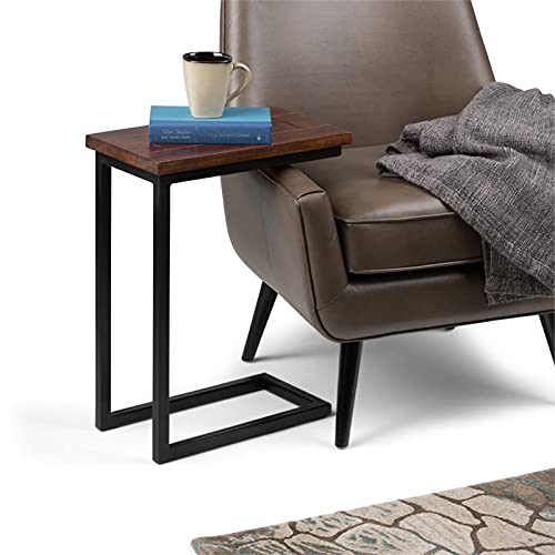 SIMPLIHOME Skyler SOLID MANGO WOOD and Metal 18 Inch Wide Rectangle C Side Table in Dark Cognac Brown, Fully Assembled, For the Living Room and Bedroom