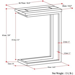SIMPLIHOME Skyler SOLID MANGO WOOD and Metal 18 Inch Wide Rectangle C Side Table in Dark Cognac Brown, Fully Assembled, For the Living Room and Bedroom