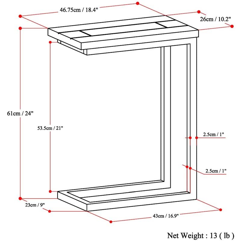 SIMPLIHOME Skyler SOLID MANGO WOOD and Metal 18 Inch Wide Rectangle C Side Table in Dark Cognac Brown, Fully Assembled, For the Living Room and Bedroom