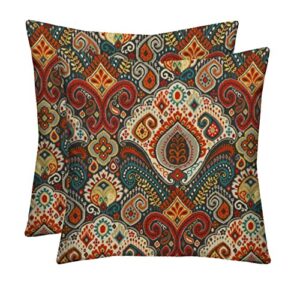 resort spa home decor set of 2-17" indoor/outdoor square throw/toss pillows bohemian retro paisley~ teal red orange~