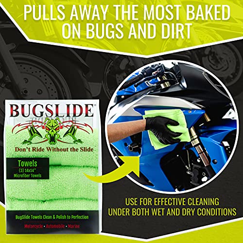 Bugslide 14x14 3 Pack of Microfiber Cleaning Towels, Cleans, Polishes and Shines all Surfaces without Scratching, For Use with all Bugslide Cleaning Products