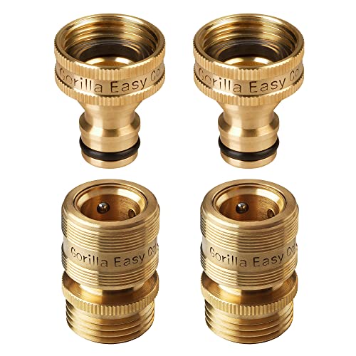 GORILLA EASY CONNECT Garden Hose Quick Connect Fittings. ¾ Inch GHT Solid Brass. (2)