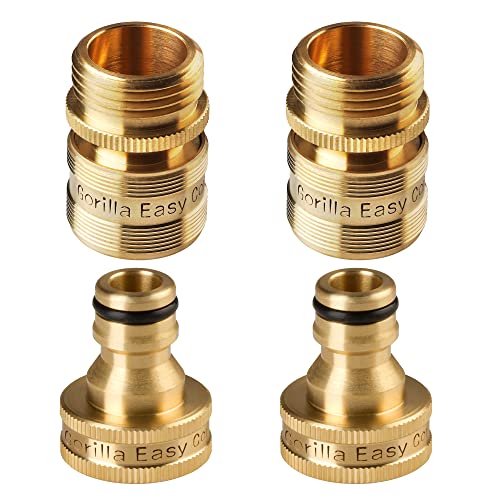 GORILLA EASY CONNECT Garden Hose Quick Connect Fittings. ¾ Inch GHT Solid Brass. (2)