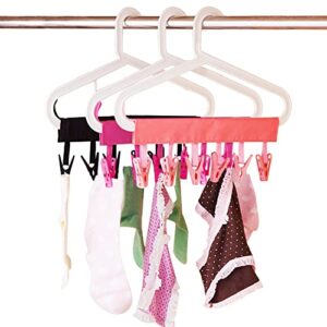 tambee bathroom racks cloth hanger clothespin travel portable folding cloth socks drying hanger with 6 clips pack of 3 (red, black, rose red)