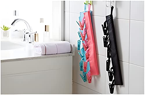 TamBee Bathroom Racks Cloth Hanger Clothespin Travel Portable Folding Cloth Socks Drying Hanger with 6 Clips Pack of 3 (Red, Black, Rose red)