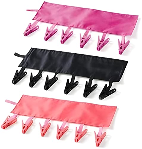 TamBee Bathroom Racks Cloth Hanger Clothespin Travel Portable Folding Cloth Socks Drying Hanger with 6 Clips Pack of 3 (Red, Black, Rose red)