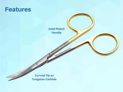 Scissors 4.5 inch curved Gold Plated handle Dental Surgical Gum Scissors BY Wise Linkers