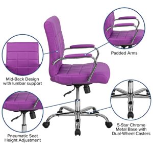 Flash Furniture Vivian Mid-Back Purple Vinyl Executive Swivel Office Chair with Chrome Base and Arms