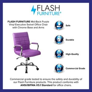 Flash Furniture Vivian Mid-Back Purple Vinyl Executive Swivel Office Chair with Chrome Base and Arms