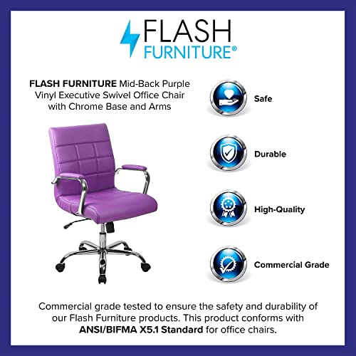 Flash Furniture Vivian Mid-Back Purple Vinyl Executive Swivel Office Chair with Chrome Base and Arms