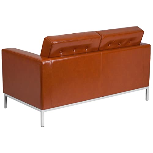 Flash Furniture HERCULES Lacey Series Contemporary Cognac LeatherSoft Loveseat with Stainless Steel Frame