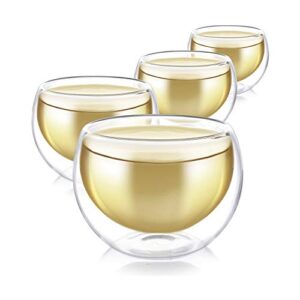 teabloom petite insulated glass cups (3.4oz) - heat resistant borosilicate tea and espresso cups