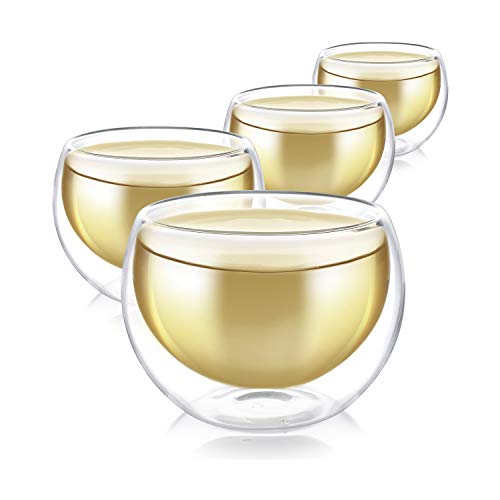 Teabloom Petite Insulated Glass Cups (3.4oz) - Heat Resistant Borosilicate Tea and Espresso Cups