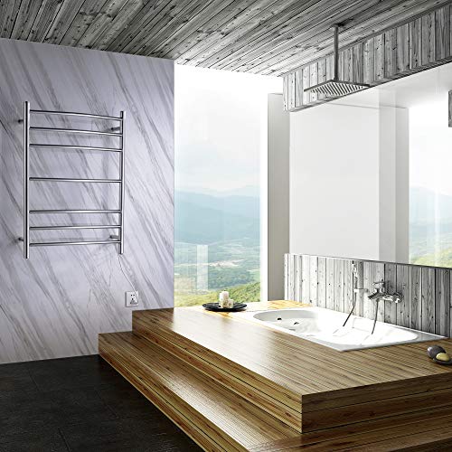 ANZZI Gown 7-Bar Wall Mounted Towel Warmer in Polished Chrome | Energy Efficient 70W Electric Plug in Heated Towel Rack for Bathroom | Stainless Steel Towel Heater Rail Quick Towel Dryer | TW-AZ027CH