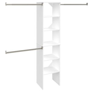 closetmaid suitesymphony wood closet organizer starter kit with tower and 3 hang rods, shelves, adjustable, fits spaces 4 – 9 ft. wide, pure white, 16"