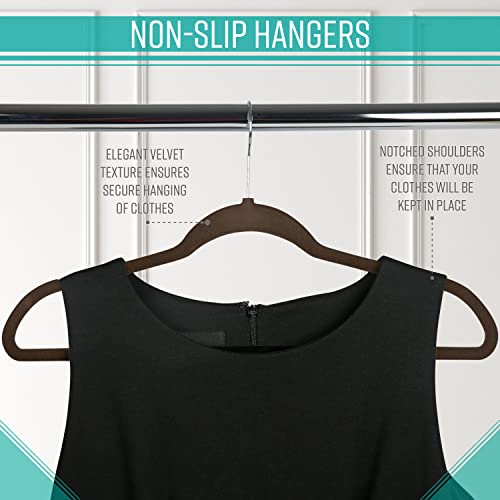 Simplify Slim Velvet Clothes Hangers | 25 Pack | Non-Slip | Shirts | Suit | Pants | Dresses | Garments | Closet Storage & Organization | Durable | Chocolate