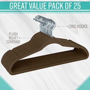 Simplify Slim Velvet Clothes Hangers | 25 Pack | Non-Slip | Shirts | Suit | Pants | Dresses | Garments | Closet Storage & Organization | Durable | Chocolate