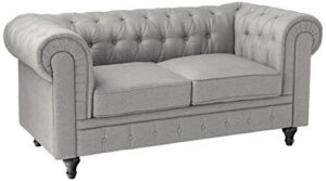 container furniture direct grace collection chesterfield button tufted bonded leather living room loveseat, grey