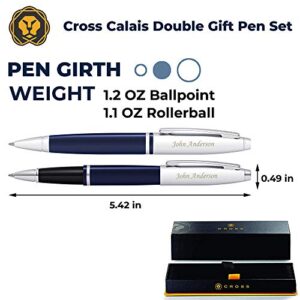Cross Pen Set | Engraved/Personalized Cross Calais Ballpoint and Rollerball Double Pen Gift Set with Case - Blue. Engraved gift for man or women, with your custom name or message