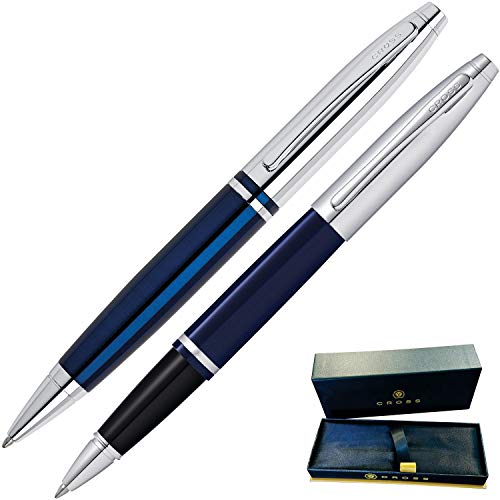 Cross Pen Set | Engraved/Personalized Cross Calais Ballpoint and Rollerball Double Pen Gift Set with Case - Blue. Engraved gift for man or women, with your custom name or message