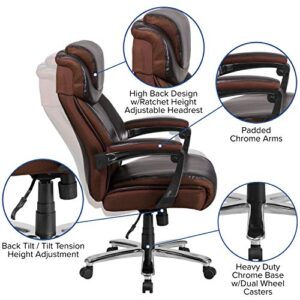 Flash Furniture Big & Tall Office Chair | Brown LeatherSoft Executive Swivel Office Chair with Headrest and Wheels