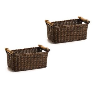 the basket lady petit wicker storage basket, 2 pcs medium, antique walnut brown