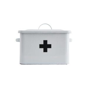 Creative Co-Op Vintage Decorative Enameled First Aid Box with Lid and Swiss Cross, White and Black
