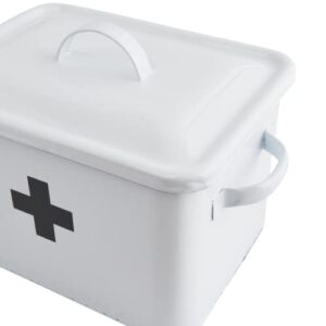 Creative Co-Op Vintage Decorative Enameled First Aid Box with Lid and Swiss Cross, White and Black