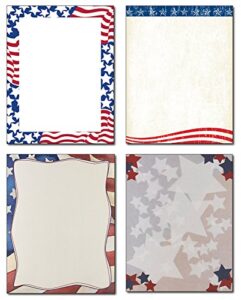 patriotic stationery variety - 4 designs - 80 sheets - great for memorial day, veteran's day, independence day