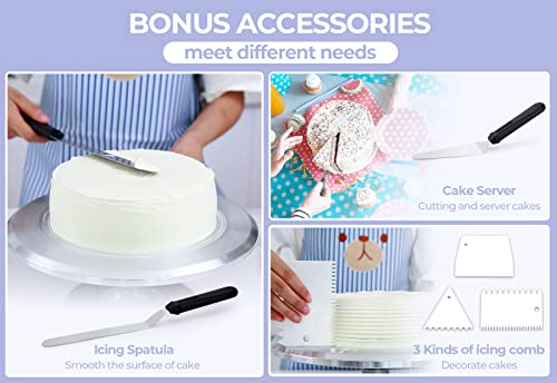 Cake Turntable, Ohuhu Aluminium 12'' Cake Decorating Kit Supplies Rotating Cake Stand Revolving Spinner Table Baking Kits with 2 Icing Spatula 3 Comb Icing Smoother Professional Lazy Susan Decor Gift