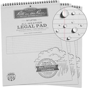 rite in the rain weatherproof legal pad, 8.5" x 11", gray cover, legal pattern, 3 pack (no. lp785x3), grey