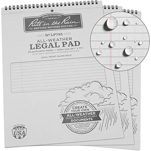 Rite In The Rain Weatherproof Legal Pad, 8.5" x 11", Gray Cover, Legal Pattern, 3 Pack (No. LP785X3), Grey