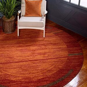 Unique Loom Autumn Collection Modern Contemporary Casual Abstract Area Rug, Round 3' 3 x 3' 3, Terracotta/Burgundy Border