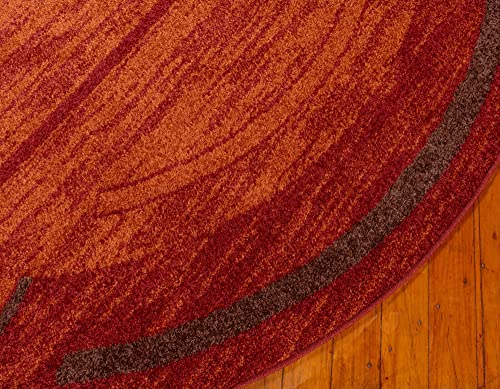 Unique Loom Autumn Collection Modern Contemporary Casual Abstract Area Rug, Round 3' 3 x 3' 3, Terracotta/Burgundy Border