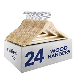 neaties natural wood hangers | natural finish | with 360° degree swivel hook & smooth cut notches | 24 pack