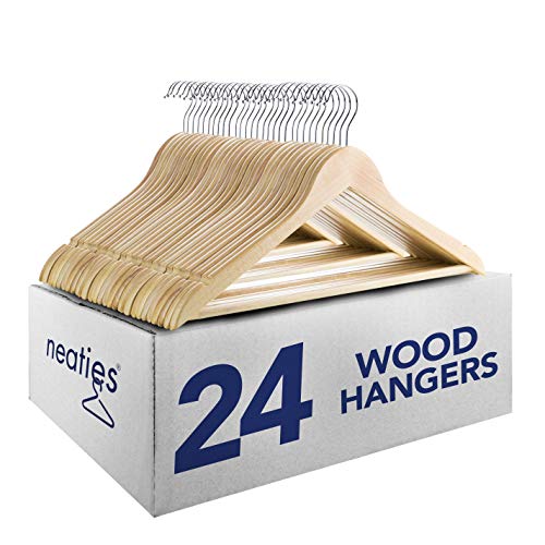 Neaties Natural Wood Hangers | Natural Finish | with 360° Degree Swivel Hook & Smooth Cut Notches | 24 Pack