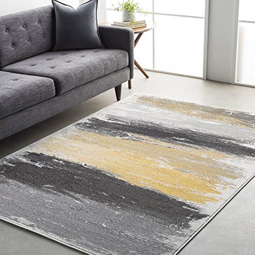 Nicola Gray and Yellow Modern Area Rug 2' x 3'