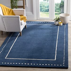 safavieh bella collection area rug - 8' x 10', navy blue & ivory, handmade dotted border wool, ideal for high traffic areas in living room, bedroom (bel151g)