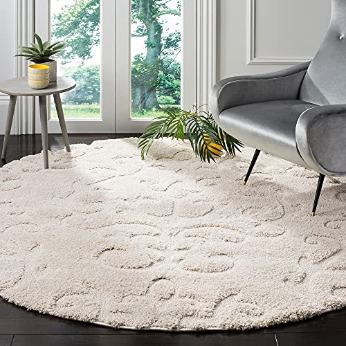 SAFAVIEH Florida Shag Collection Area Rug - 8'6" x 12', Cream & Beige, Scroll Design, Non-Shedding & Easy Care, 1.2-inch Thick Ideal for High Traffic Areas in Living Room, Bedroom (SG470-1113)