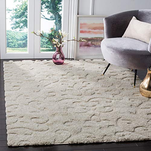 SAFAVIEH Florida Shag Collection Area Rug - 8'6" x 12', Cream & Beige, Scroll Design, Non-Shedding & Easy Care, 1.2-inch Thick Ideal for High Traffic Areas in Living Room, Bedroom (SG470-1113)