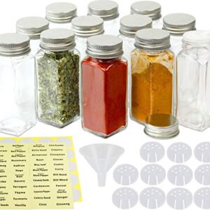 Simple Houseware Spice Jars 4 Ounce Square Bottles w/label, 12 Pack