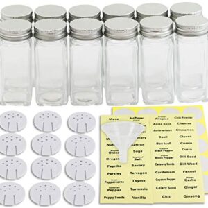 Simple Houseware Spice Jars 4 Ounce Square Bottles w/label, 12 Pack