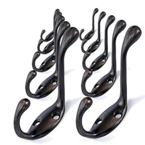 ambipolar 10 pack heavy duty metal decorative dual coat hook/hat hook - wall mounted (two types of screws included), wall hook, double coat hanger, 3-1/2", 10 pack (oil rubbed bronze).