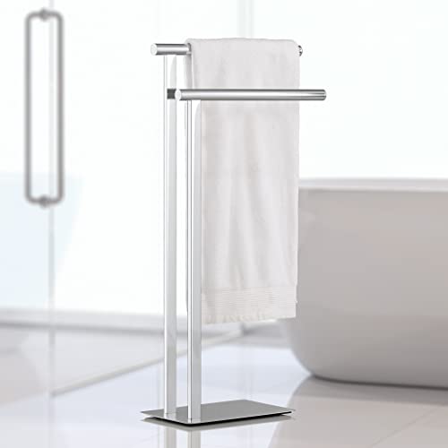 Torre & Tagus Pacific Spa Two Tier Stand Contemporary Modern Design Freestanding Towel Rack with 2 Arms, One Size, Chrome