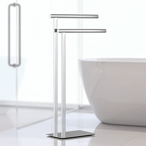 Torre & Tagus Pacific Spa Two Tier Stand Contemporary Modern Design Freestanding Towel Rack with 2 Arms, One Size, Chrome