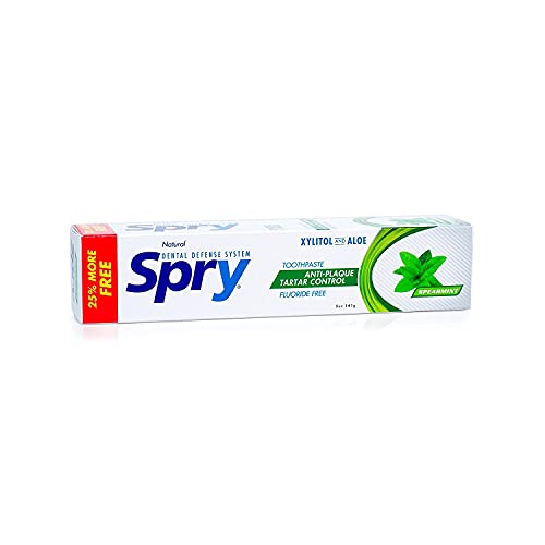 Spry Xylitol Toothpaste, Fluoride-Free, Natural Spearmint, Anti-Plaque and Tartar Control, 5 oz (2 Pack)