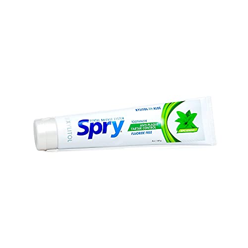 Spry Xylitol Toothpaste, Fluoride-Free, Natural Spearmint, Anti-Plaque and Tartar Control, 5 oz (2 Pack)