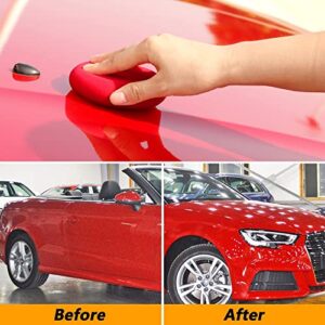 SPTA Foam Applicator Pads, 4 Inch Round Shape Side Pressing Hand Polishing Red Sponge Pads Kit Detailing Buffing Pads for Waxing Polishing Paint Ceramic Glass Cleaning, Pack of 10 -HPWR10