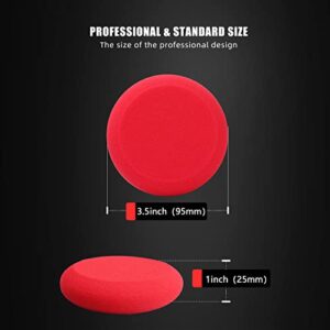 SPTA Foam Applicator Pads, 4 Inch Round Shape Side Pressing Hand Polishing Red Sponge Pads Kit Detailing Buffing Pads for Waxing Polishing Paint Ceramic Glass Cleaning, Pack of 10 -HPWR10